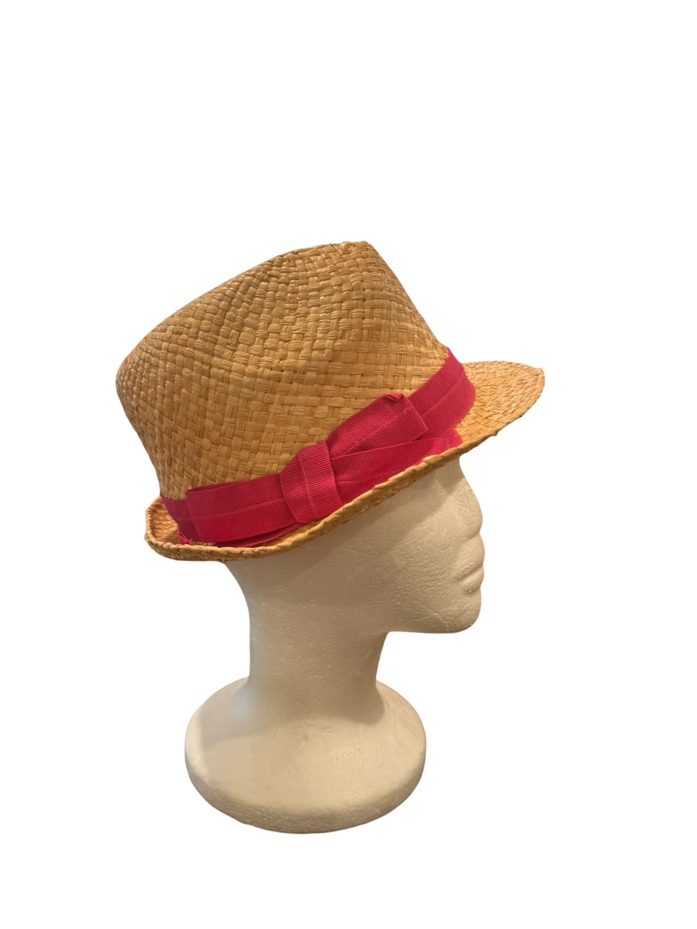 Bettina Italian Straw Fedora Hat with Pink Ribbon Trim